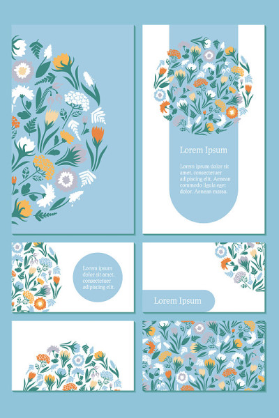 Business card template. Design with spring flowers