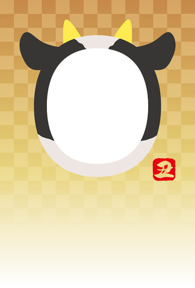 贺年卡2021模板，牛脸相框(检查图案背景)