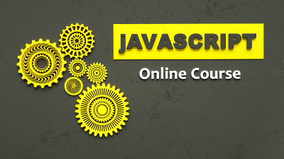 3d渲染的Javascript在线课程广告横幅。电子学习。Javascript概念编程语言在线学习。
