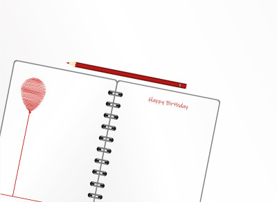 Notebook with red balloon hand-drawn. Dairy and pe