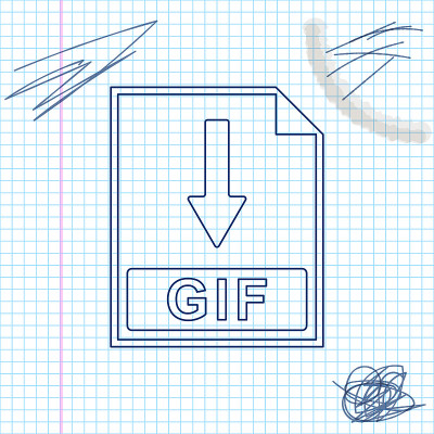 GIF文件文档图标。下载GIF按钮线草图图标孤立的白色背景。矢量图