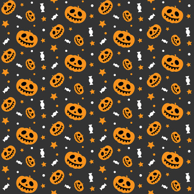 万圣节Trick or Treat矢量无缝纹理南瓜糖果星橙灰色