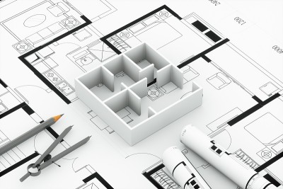 住宅建筑设计图及房屋模型，3d渲染。