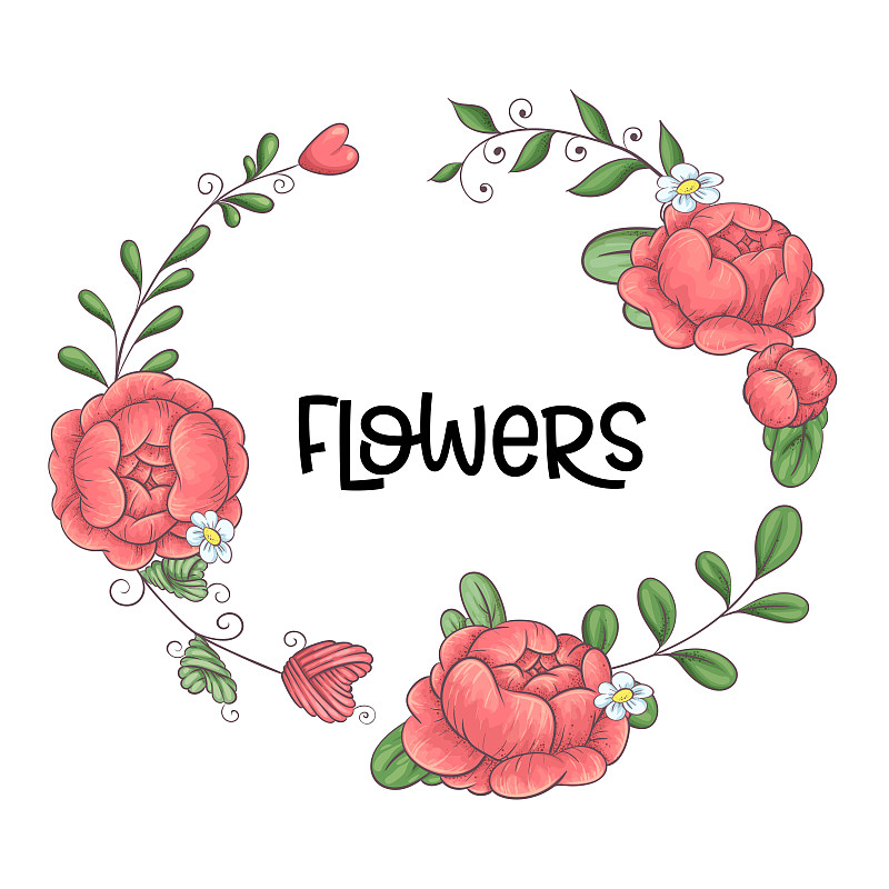 A wreath of peonies hand-drawing. Vector illustrat