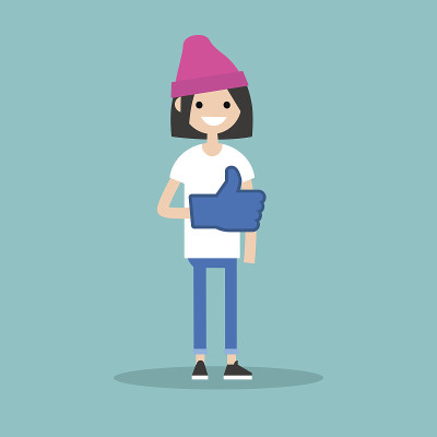像的概念。少女戴泡沫手指/可编辑平面矢量插图