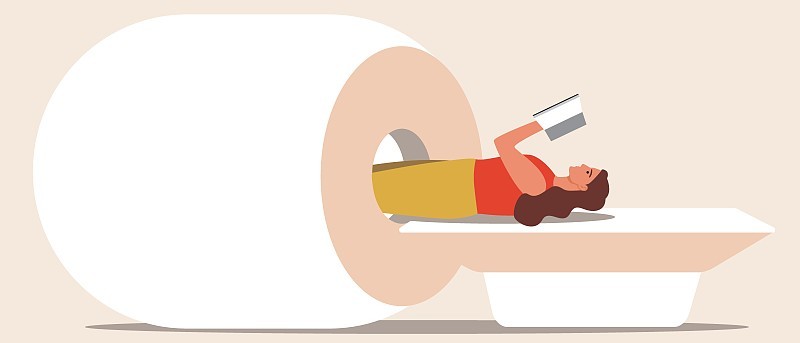 女性磁共振成像，平面矢量股票插图与患者诊断或mri