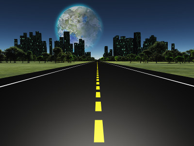 从未来地球上的高速公路上看到的地球化月球