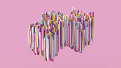 挥舞着彩色块。粉红色的背景。抽象插图，3d渲染。