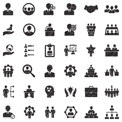 人力资源和管理图标。黑色涂鸦设计。矢量插图。