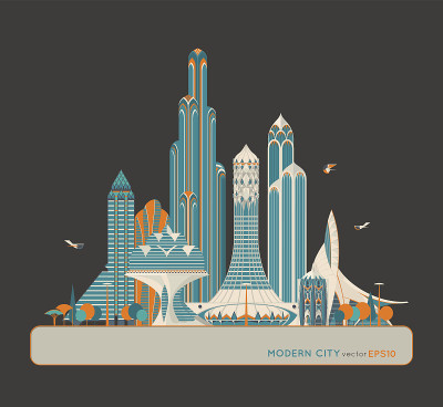 现代的城市。未来之城。向量的背景