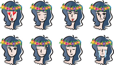 矢量卡通花发女孩表情包