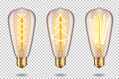 Realistic transparent glowing vintage Edison light