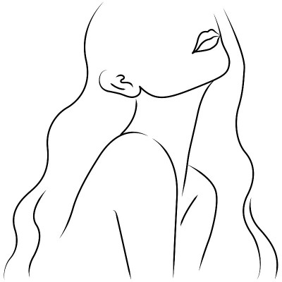有着长长的卷发的极简主义女性轮廓。