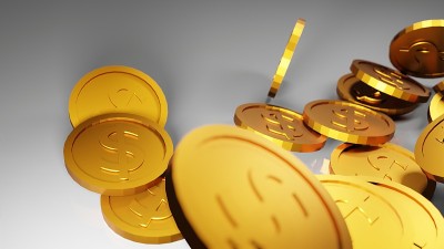 3D渲染大量金币移动与白色背景