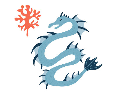 海龙。卡通动物的性格。矢量插图孤立在白色背景。