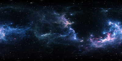 360度空间星云全景，等矩形投影，环境图。HDRI球形全景。星云和恒星的空间背景
