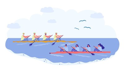 赛艇运动队，天然池塘比赛。