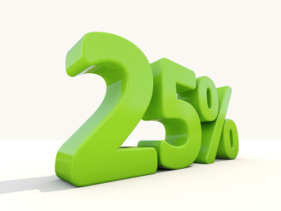 白色背景上25%的百分比图标