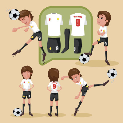 Soccer players characters showing different moveme