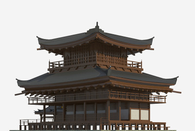 日本建筑孤立在白色背景的3d插图