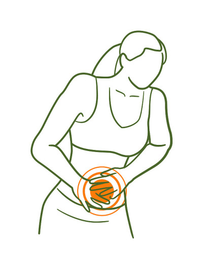 Female abdominal pain red body pointer isolated on