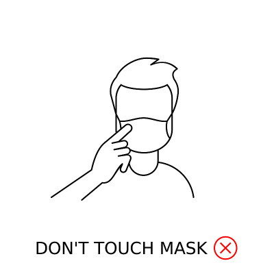Man touches face mask with her finger. Don’t touch