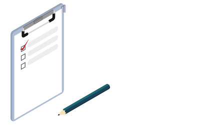 Questionnaire, checklist and pencil isometric