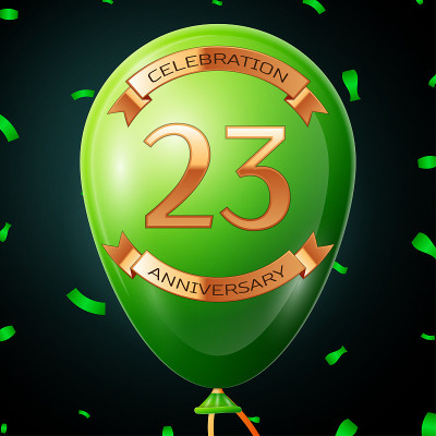 Green balloon with golden inscription twenty three