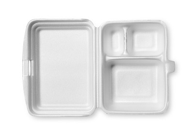 食品容器的聚苯乙烯泡沫塑料隔离在白色上