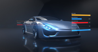 基于生产平台的环保电动汽车。3D渲染图