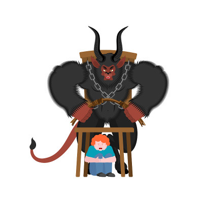 Krampus圣诞魔鬼。邪恶的恶魔。惩罚顽皮的孩子。有角的怪物新年和圣诞节