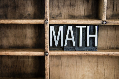 数学概念金属凸版字在抽屉里