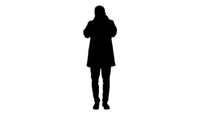 剪影男子在上衣和医用一次性口罩咳嗽