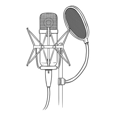 为音乐工作室录音的矢量草图微型笔