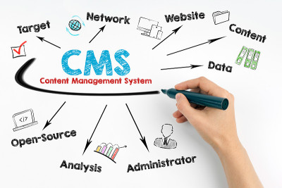 CMS内容管理概念。白底黑手