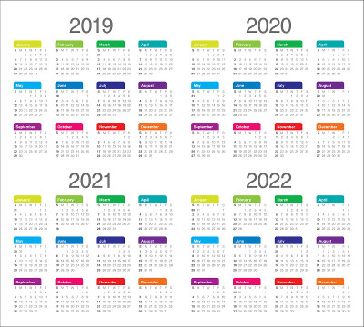 2019年2020年2021年2022年日历矢量设计模板