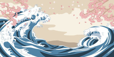 海日本风格樱花花瓣日本纸风格背景