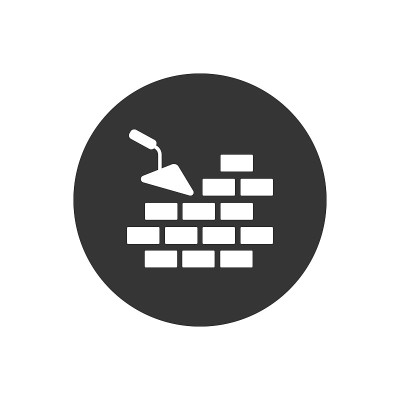 矢量白色图标砌砖和建筑泥铲