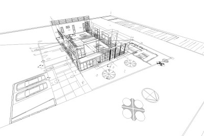 建筑抽象，3d插图