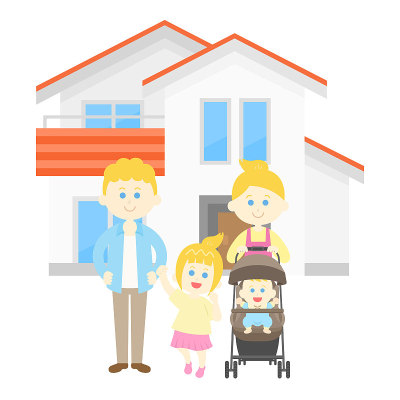 Illustration of family and own home.