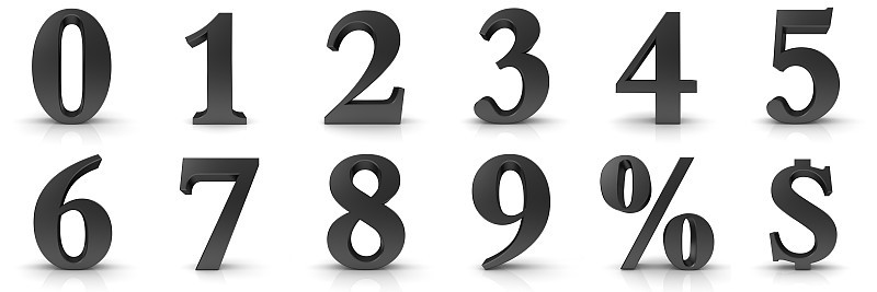 数字百分比符号黑色3d渲染图形美元符号符号在白色背景上切割