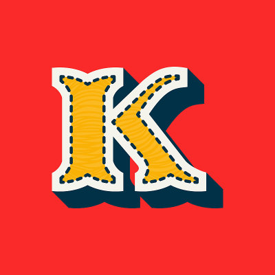 K字母运动队标志在处理斜纹风格。