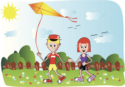 孩子们在公园里放风筝