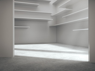 产品展示空间，白色大厅，白色结构，白色展厅。3 d渲染。