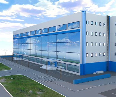 工业建筑。3 d渲染
