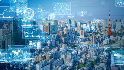 智慧城市与通信网络概念。5克。物联网(IoT)。电信。