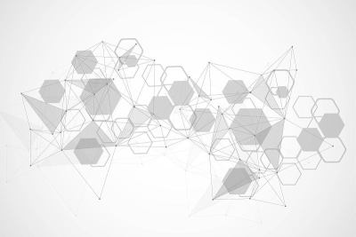 科学网络格局，连接线与点。技术六边形结构或分子连接元件。
