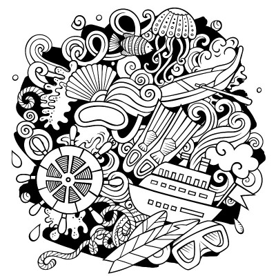 海洋手绘矢量涂鸦插图