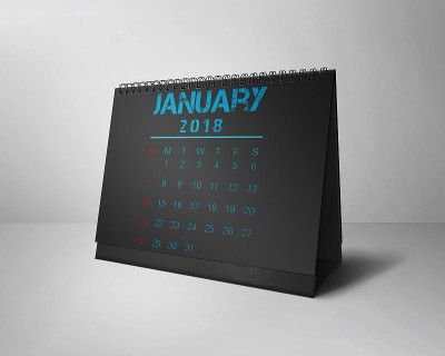 2018年1月||桌面日历设计2018黑色和蓝色