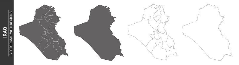一套4个政治地图的伊拉克与地区孤立在白色背景